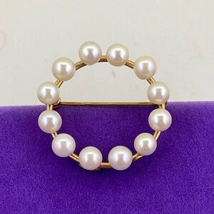 💛 Vintage Carla 12k Gold Filled Pearl Circle Wreath Brooch Pin